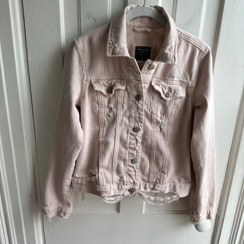 Abercrombie & Fitch Blush Pink Distressed Jean Jacket - Picture 2 of 10